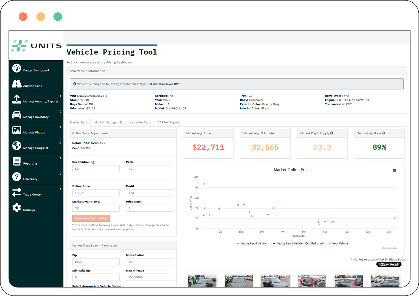 tablet mockup showing vehicle market price information