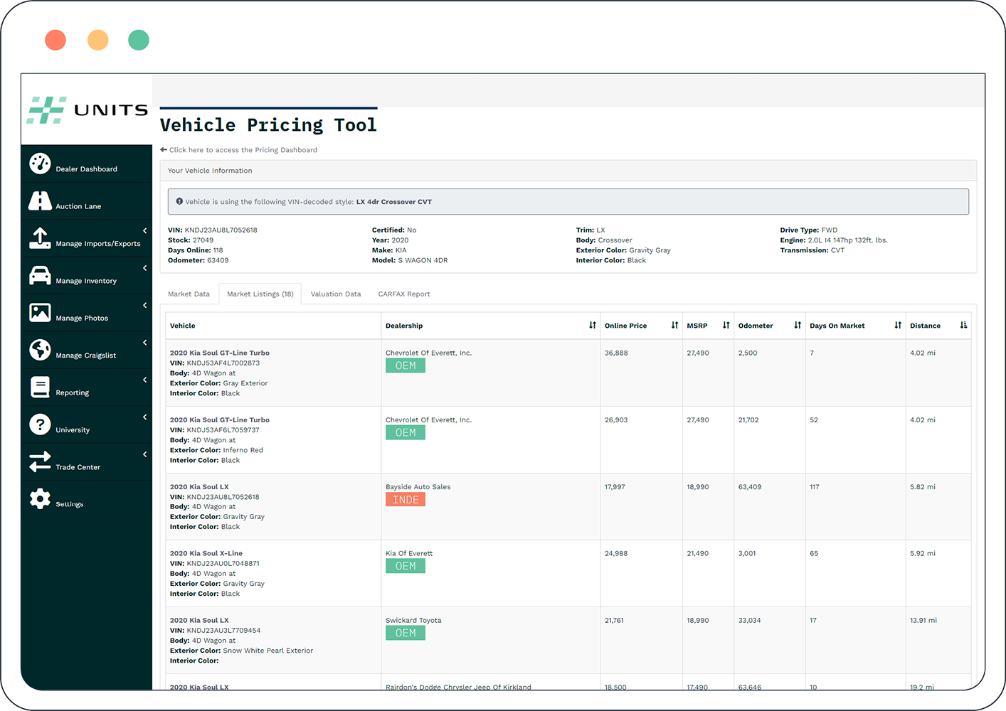 tablet mockup showing vehicle market listings