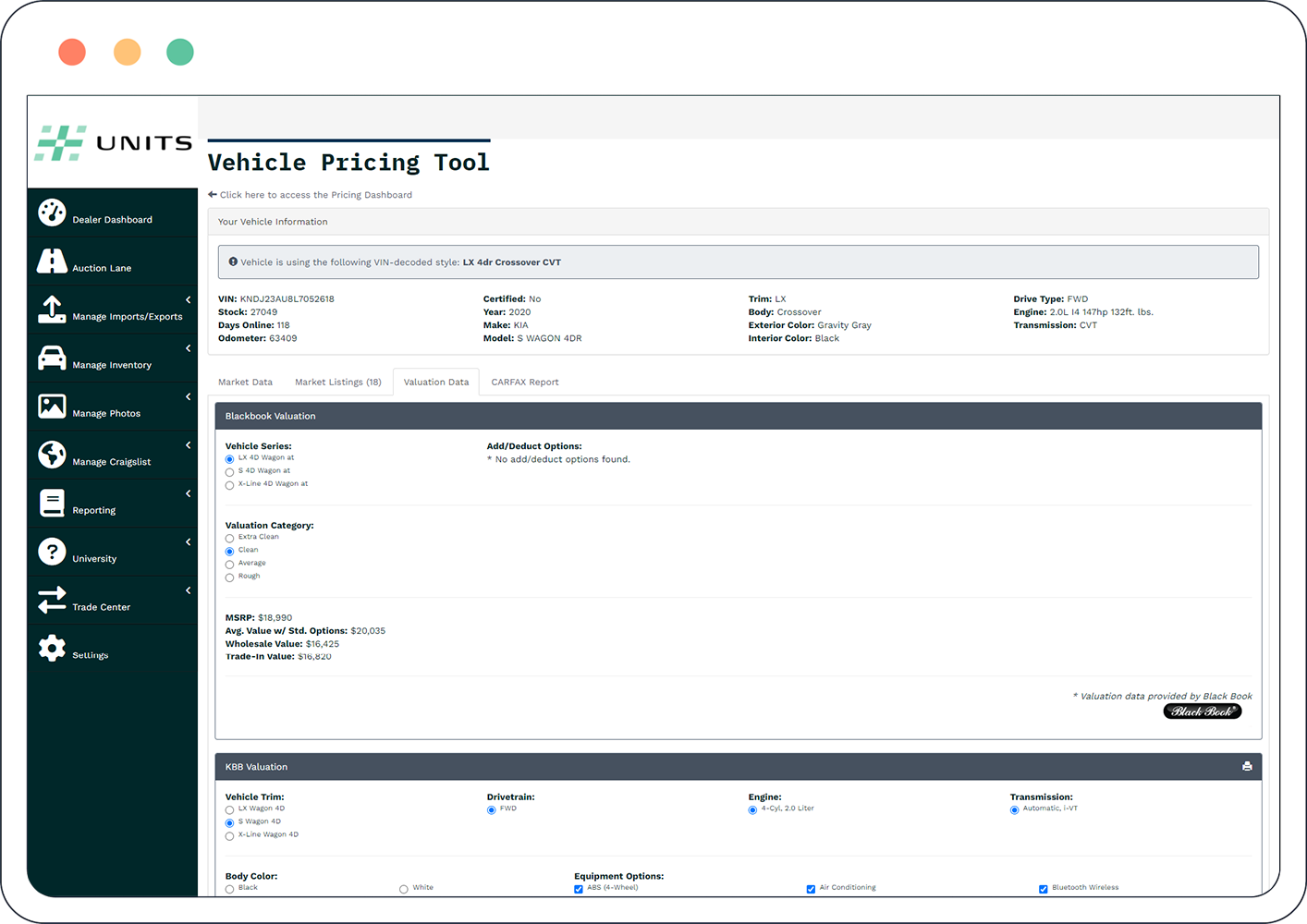 tablet mockup showing vehicle valuation data